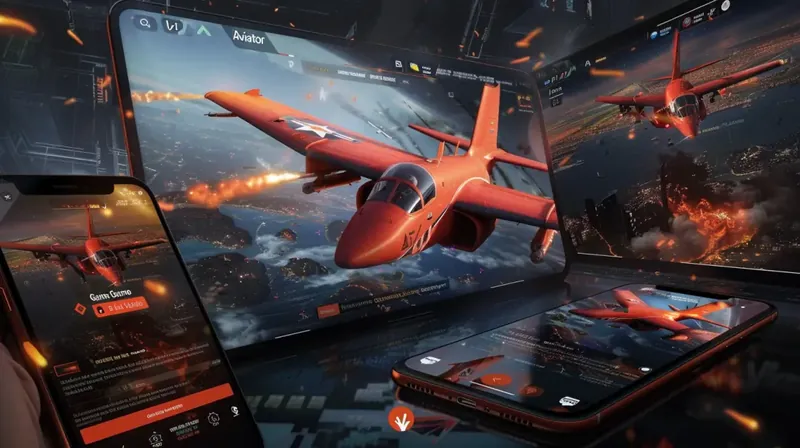 A stylized illustration of an orange and white passenger jet taking off, with two smartphones next to it showing an orange-themed flight app interface.