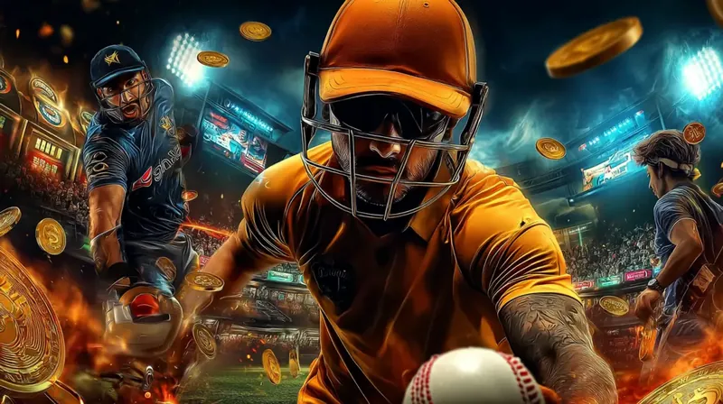 A glamorous woman is set against a fiery stadium background with screens showing American football players, representing the excitement of sports betting.